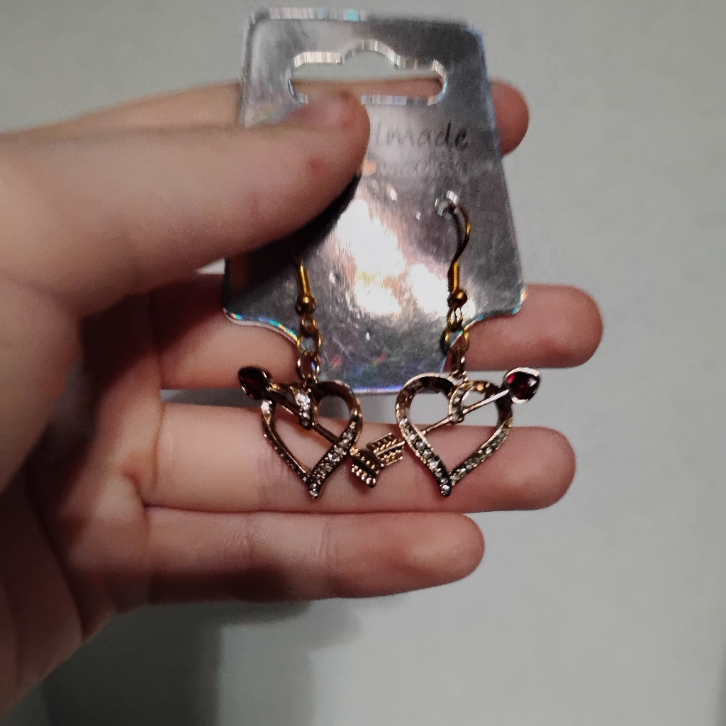 Handmade Cute Valentines Cupid Heart Shaped Gold Earrings